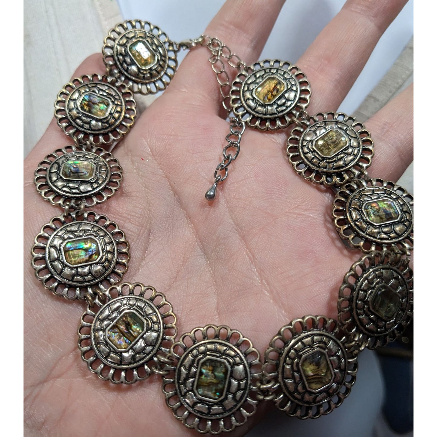 Vintage Mother Of Pearl Medallion Choker Neckalce
