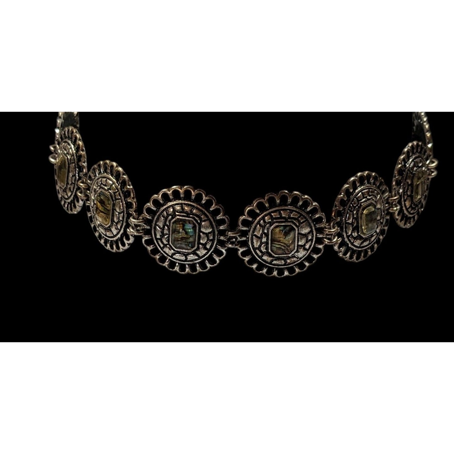 Vintage Mother Of Pearl Medallion Choker Neckalce