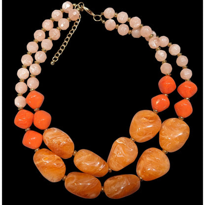 Chunky Orange And Pink Beaded Layered Necklace