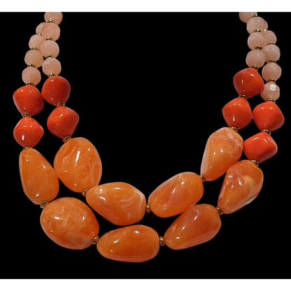 Chunky Orange And Pink Beaded Layered Necklace