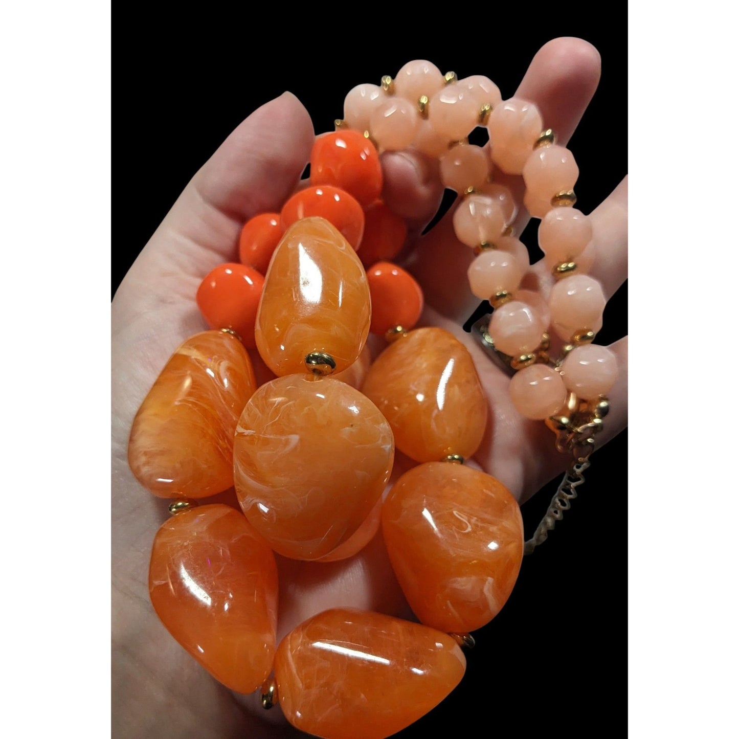 Chunky Orange And Pink Beaded Layered Necklace