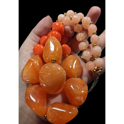 Chunky Orange And Pink Beaded Layered Necklace