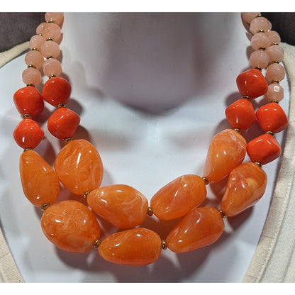 Chunky Orange And Pink Beaded Layered Necklace