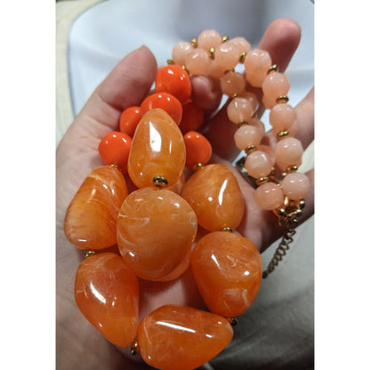 Chunky Orange And Pink Beaded Layered Necklace