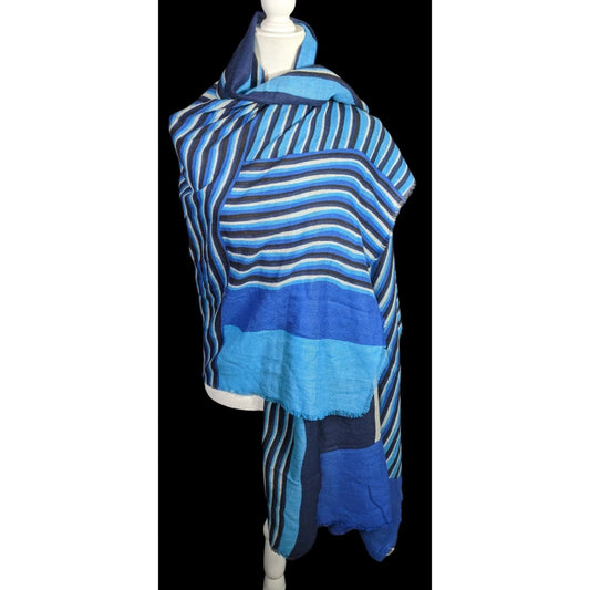 Diane Von Furstenberg Kenley Striped Cashmere Scarf 35x75 Blue Seasonal Print With Fringe