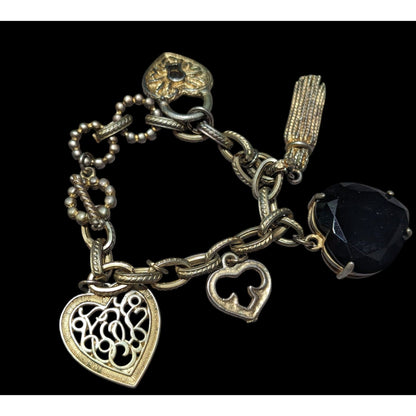 Vintage Coquette Silver And Gold Tone Heart Charm Bracelet