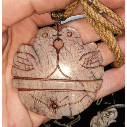 Carved Love Birds Stone Pendant Necklace Rustic Boho Folk Art Cord Necklace