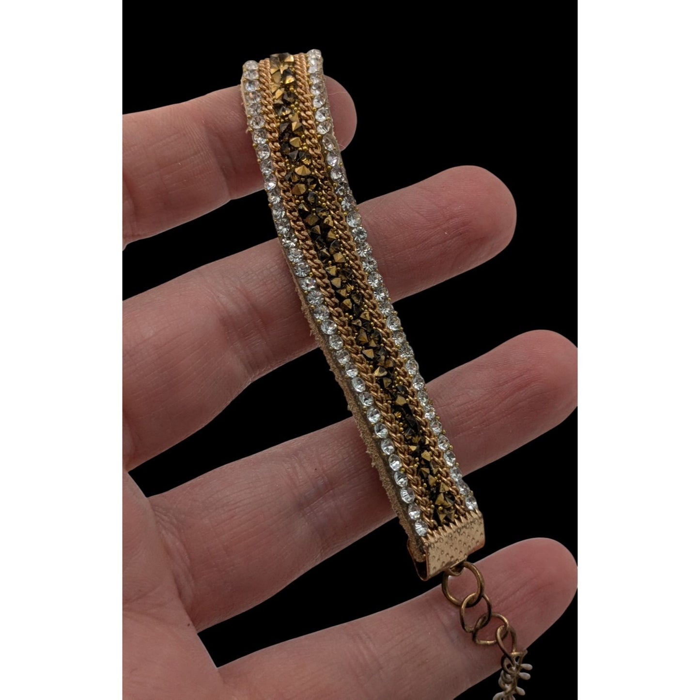 Vintage Boho Glam Rhinestone Beaded Suede Choker Necklace