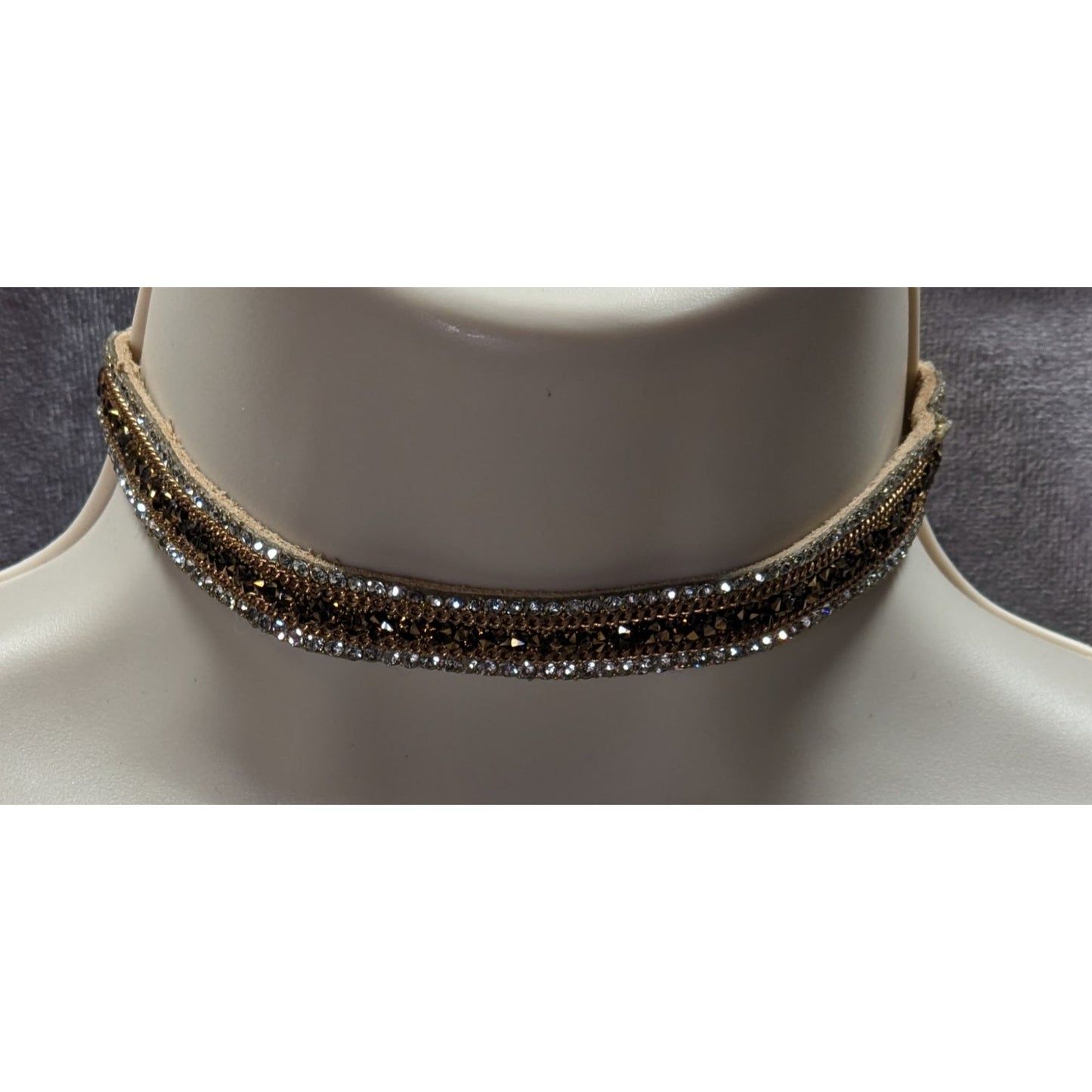 Vintage Boho Glam Rhinestone Beaded Suede Choker Necklace