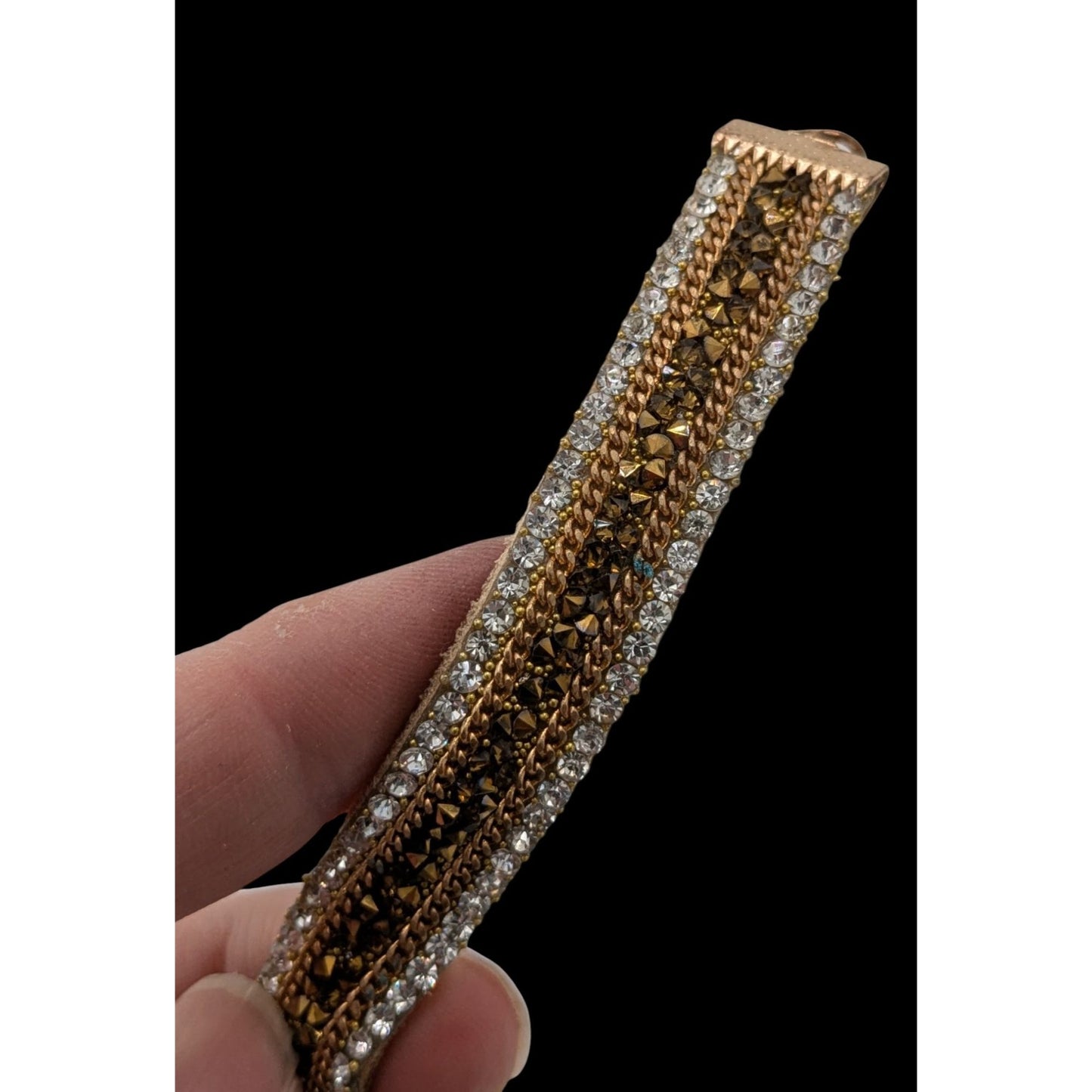 Vintage Boho Glam Rhinestone Beaded Suede Choker Necklace