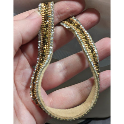 Vintage Boho Glam Rhinestone Beaded Suede Choker Necklace