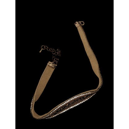 Vintage Boho Glam Rhinestone Beaded Suede Choker Necklace