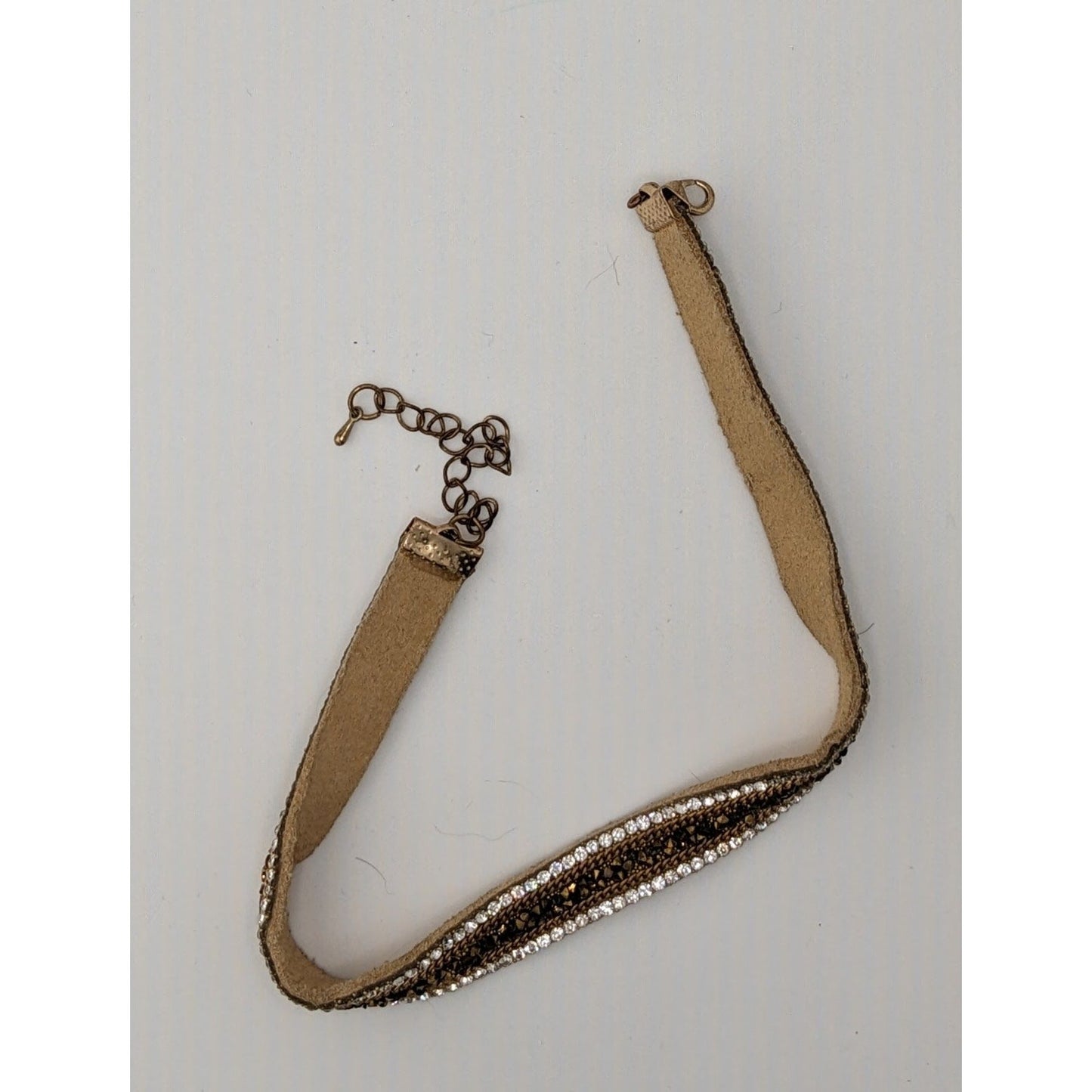 Vintage Boho Glam Rhinestone Beaded Suede Choker Necklace