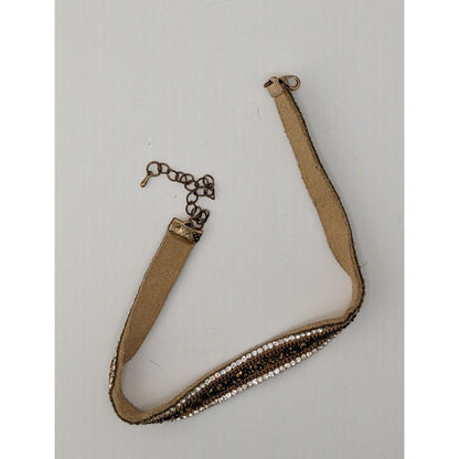 Vintage Boho Glam Rhinestone Beaded Suede Choker Necklace