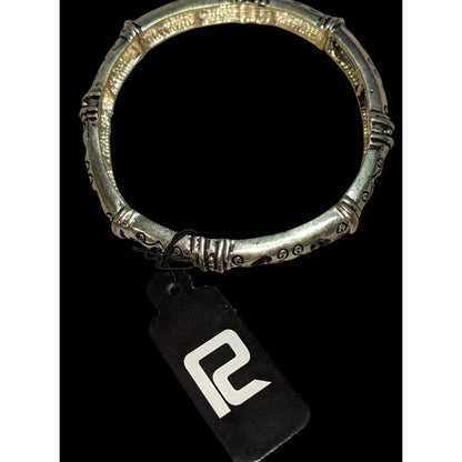 Boho Tribal Argento R2 Silver Tone Etched Stretch Bangle Bracelet