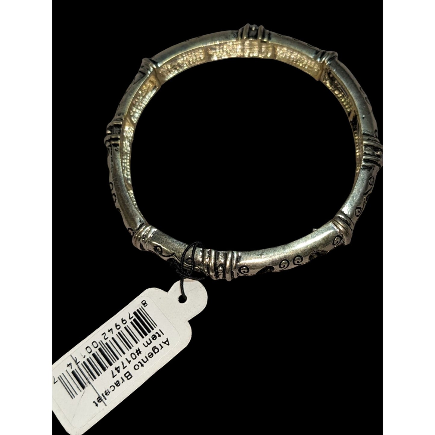 Boho Tribal Argento R2 Silver Tone Etched Stretch Bangle Bracelet