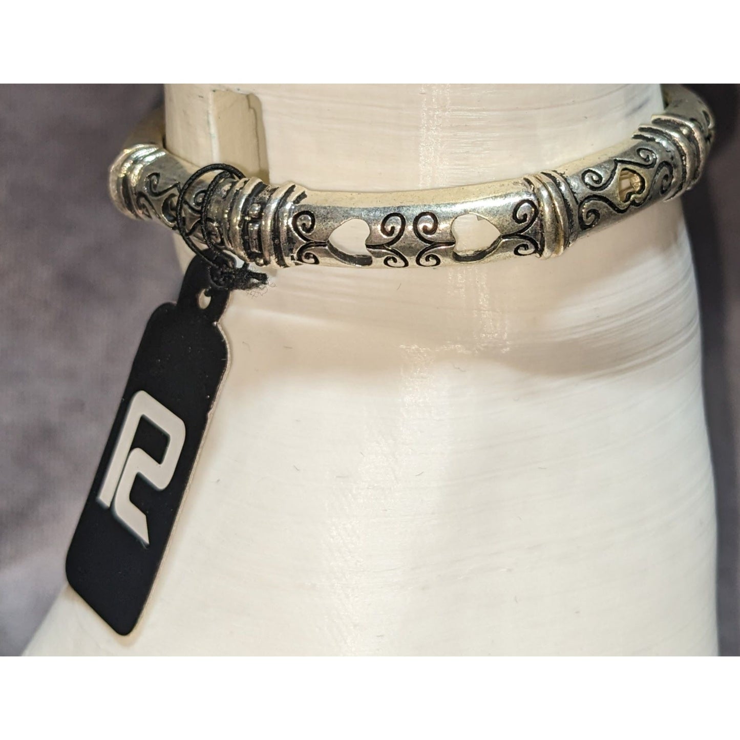 Boho Tribal Argento R2 Silver Tone Etched Stretch Bangle Bracelet