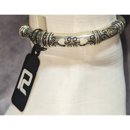 Boho Tribal Argento R2 Silver Tone Etched Stretch Bangle Bracelet