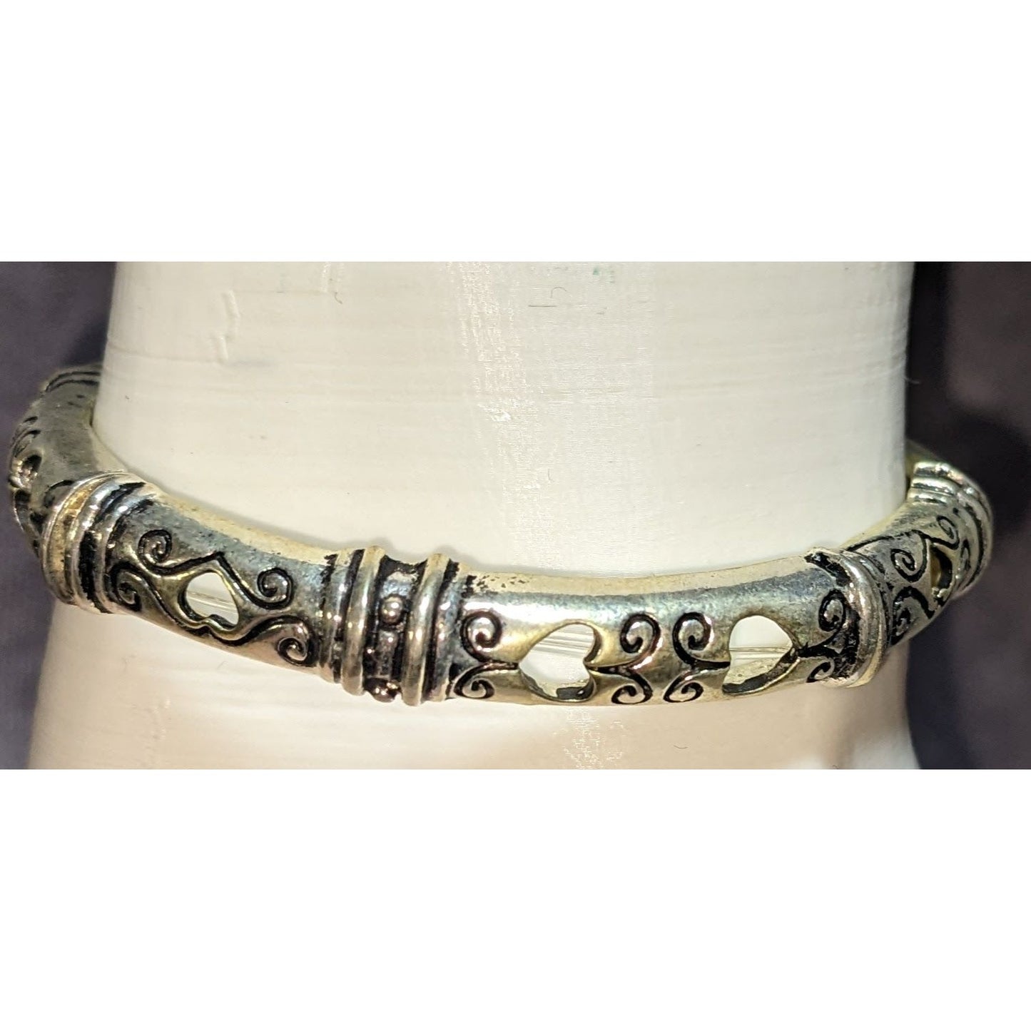 Boho Tribal Argento R2 Silver Tone Etched Stretch Bangle Bracelet