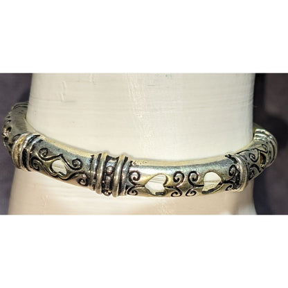 Boho Tribal Argento R2 Silver Tone Etched Stretch Bangle Bracelet