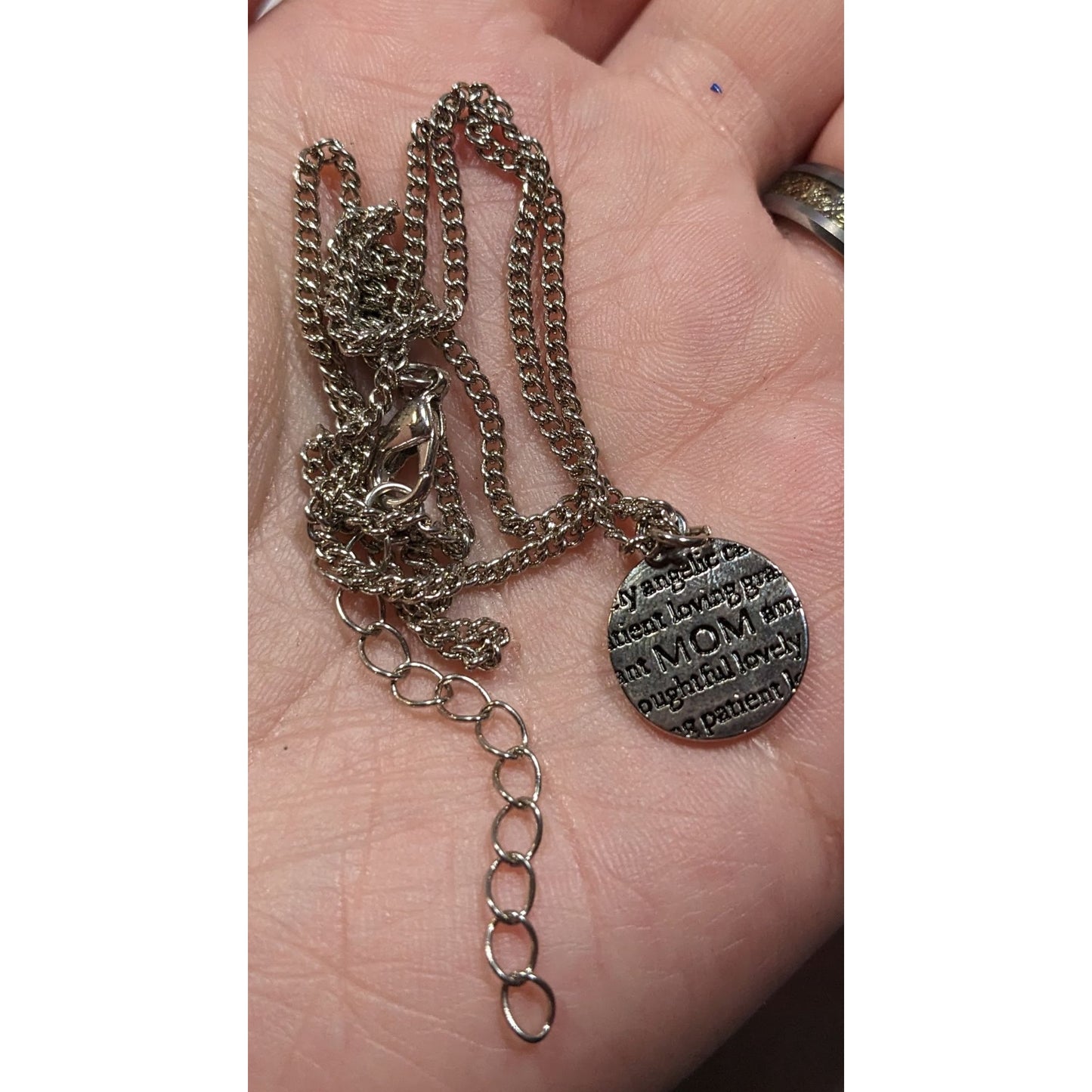 Mother's Day "Mom" Silver Tone Pendant Necklace