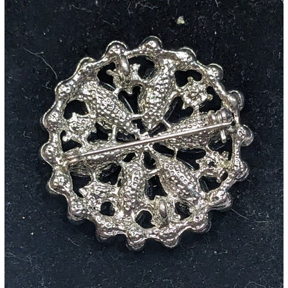Vintage Gothic Floral Black And Silver Tone Gemmed Brooch