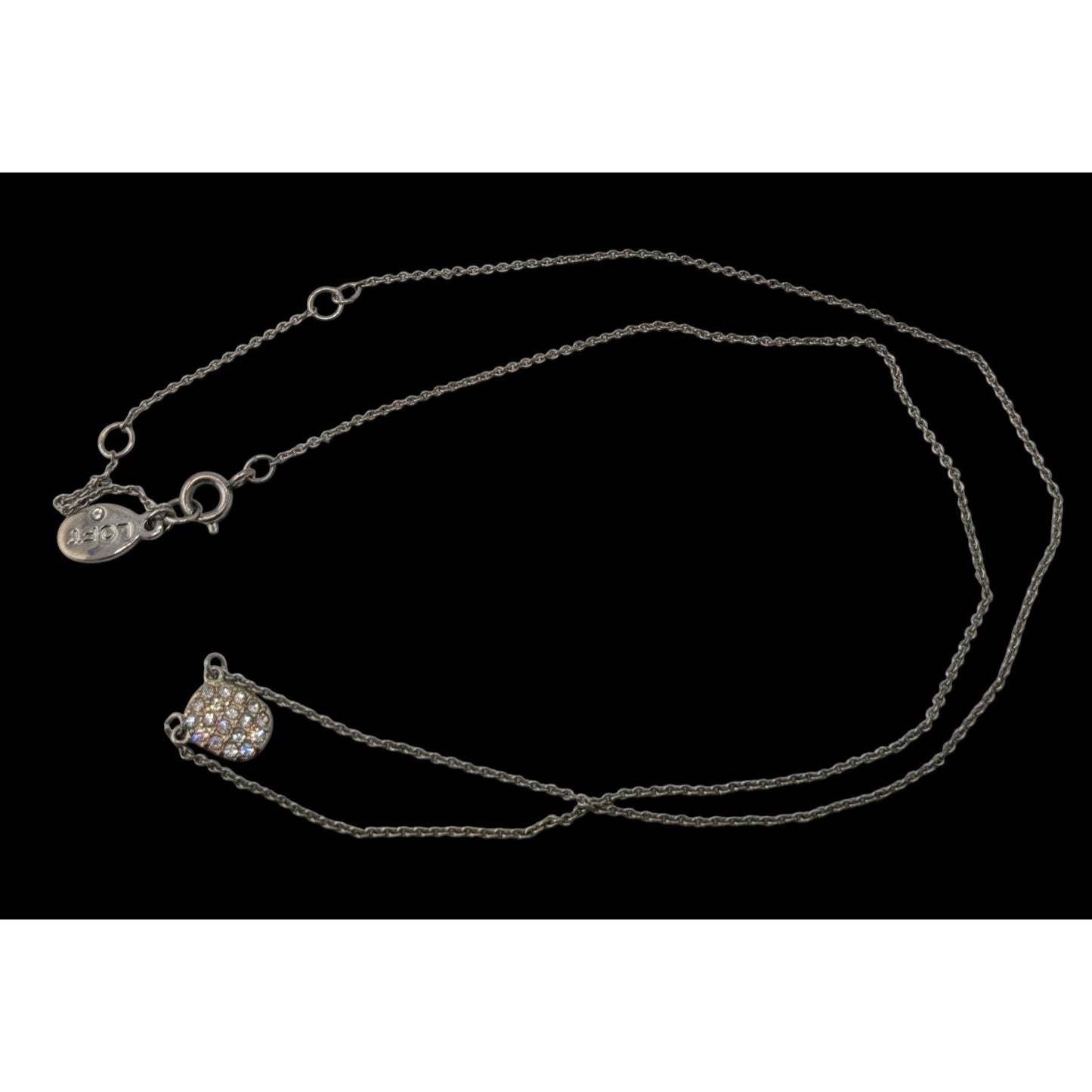 Loft Minimalist Dainty Silver Tone Necklace With Sparkling Rhinestone Pendant
