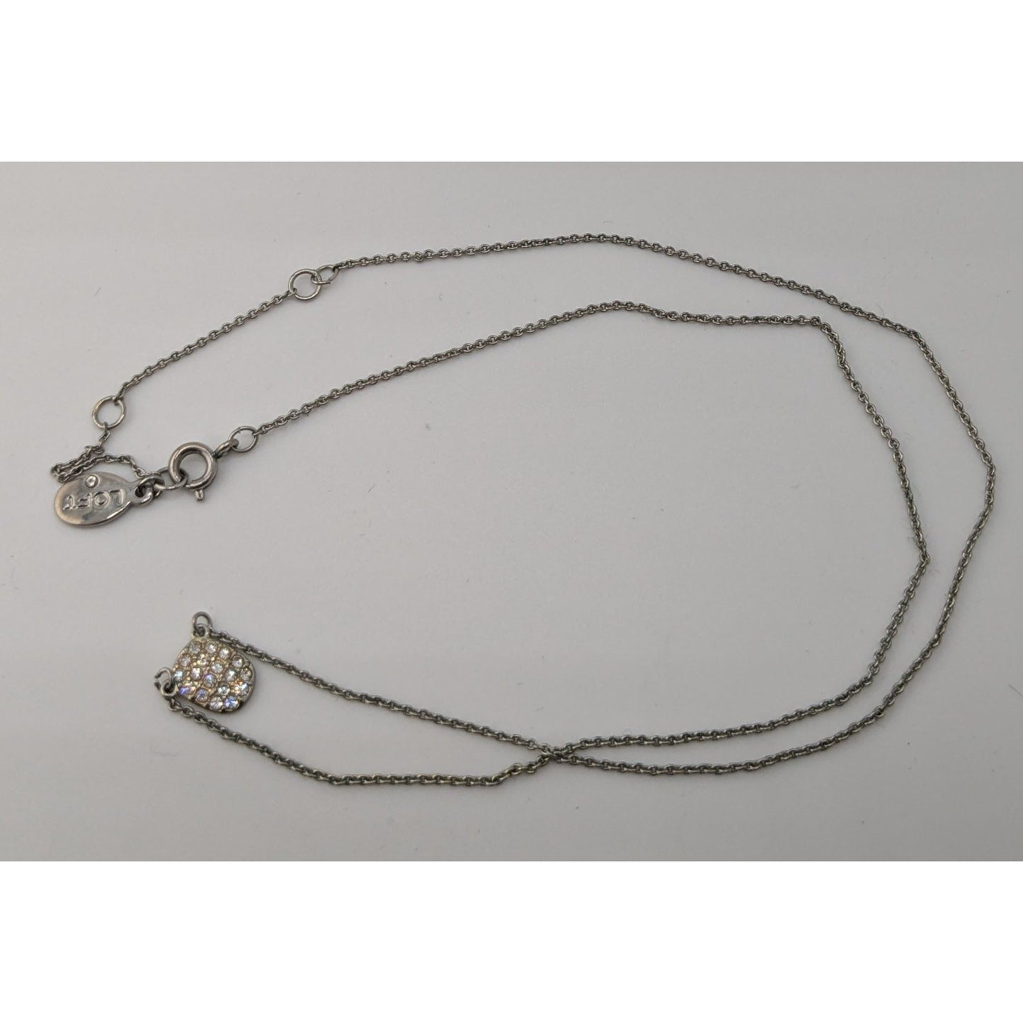 Loft Minimalist Dainty Silver Tone Necklace With Sparkling Rhinestone Pendant