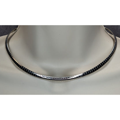 Vintage Silver Omega Chain Choker Necklace Striped Classic Elegant 80s 90s Jewelry