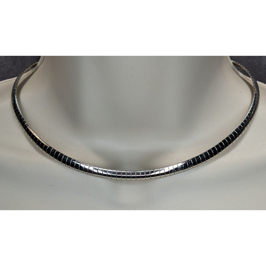 Vintage Silver Omega Chain Choker Necklace Striped Classic Elegant 80s 90s Jewelry