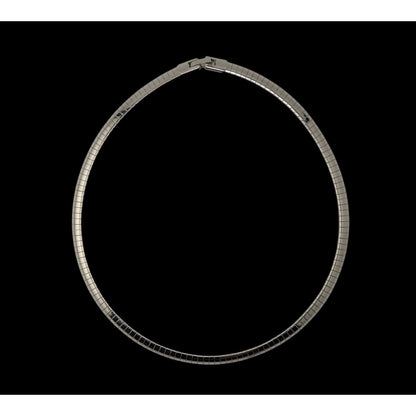 Vintage Silver Omega Chain Choker Necklace Striped Classic Elegant 80s 90s Jewelry