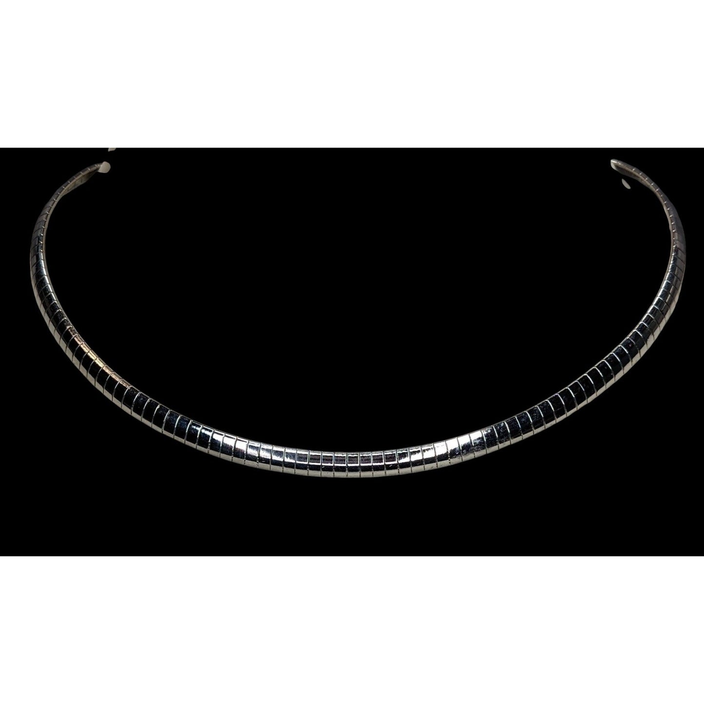 Vintage Silver Omega Chain Choker Necklace Striped Classic Elegant 80s 90s Jewelry