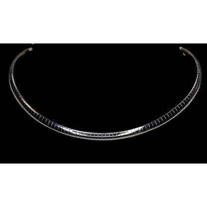Vintage Silver Omega Chain Choker Necklace Striped Classic Elegant 80s 90s Jewelry
