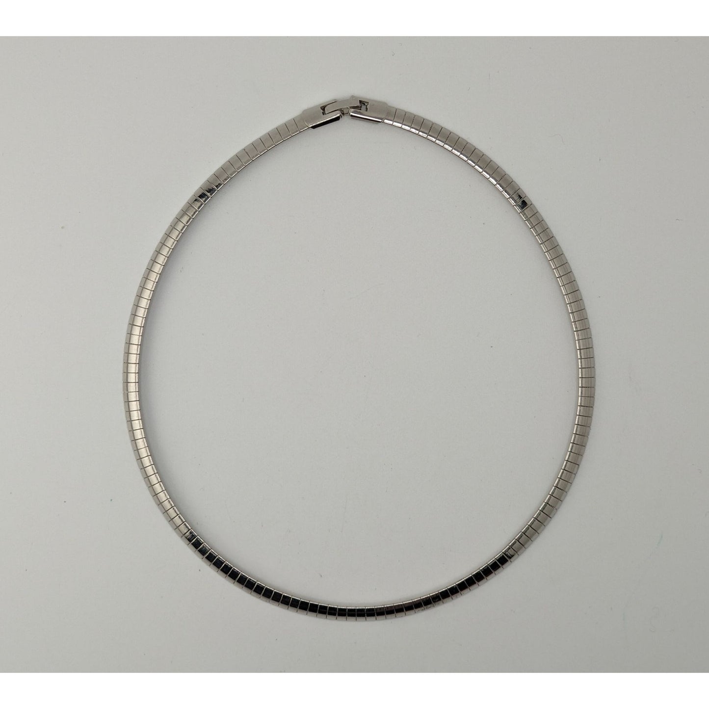 Vintage Silver Omega Chain Choker Necklace Striped Classic Elegant 80s 90s Jewelry