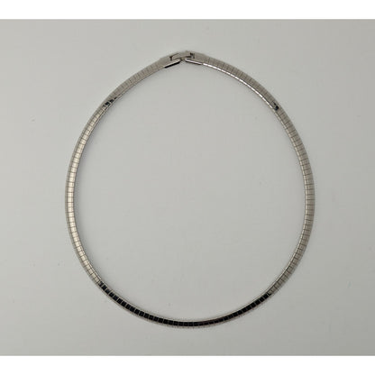 Vintage Silver Omega Chain Choker Necklace Striped Classic Elegant 80s 90s Jewelry