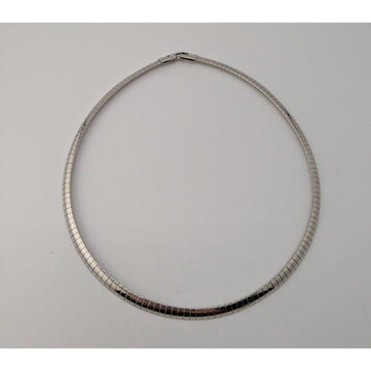 Vintage Silver Omega Chain Choker Necklace Striped Classic Elegant 80s 90s Jewelry