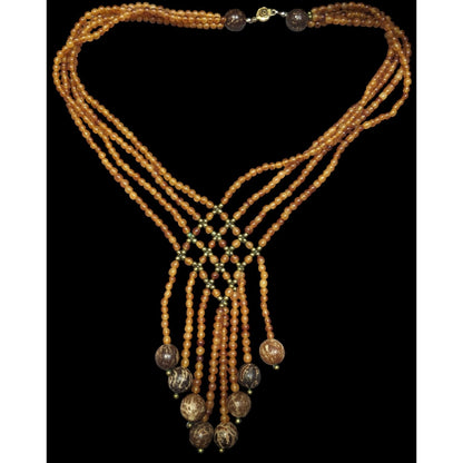 Unique Bohemian Glass Wood And Metal Braided Beaded Necklace