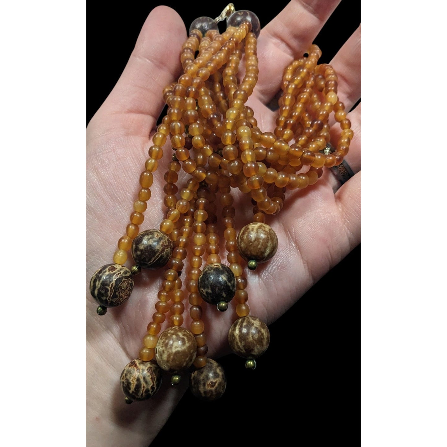 Unique Bohemian Glass Wood And Metal Braided Beaded Necklace