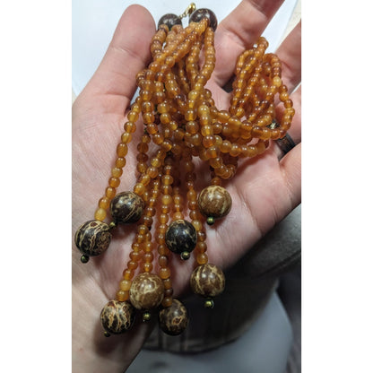 Unique Bohemian Glass Wood And Metal Braided Beaded Necklace