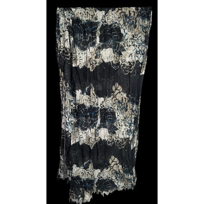 Gothic Floral Scrunched Lightweight Scarf Wrap 74"x26" Black Beige Blue Flowers