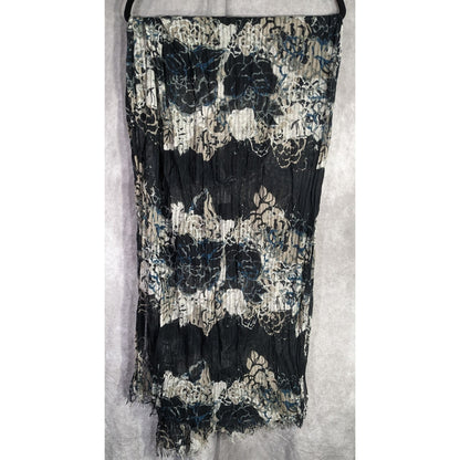 Gothic Floral Scrunched Lightweight Scarf Wrap 74"x26" Black Beige Blue Flowers