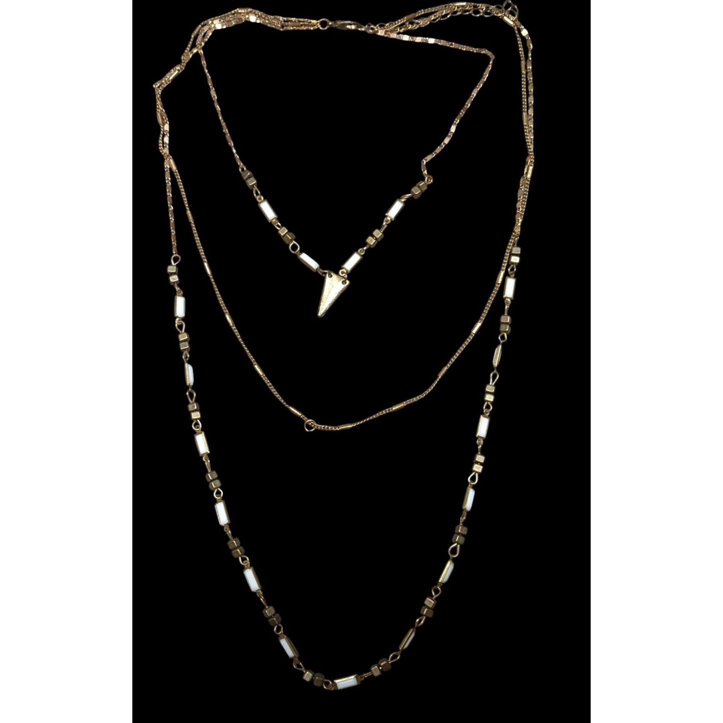 Bohemian Layered Copper Tone And White Glass Necklace