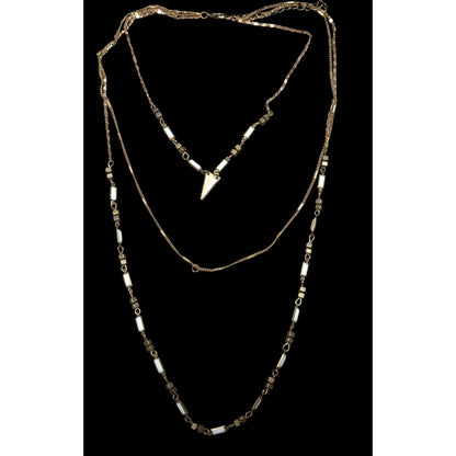 Bohemian Layered Copper Tone And White Glass Necklace