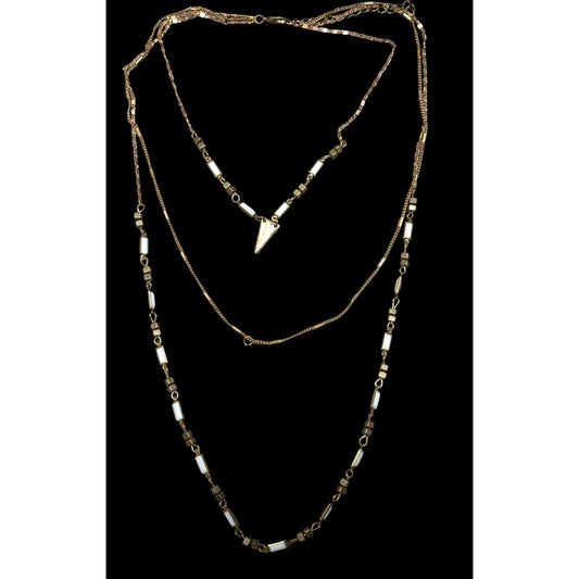 Bohemian Layered Copper Tone And White Glass Necklace