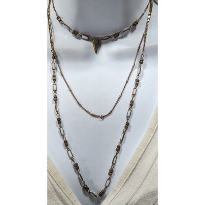 Bohemian Layered Copper Tone And White Glass Necklace