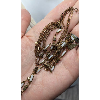 Bohemian Layered Copper Tone And White Glass Necklace