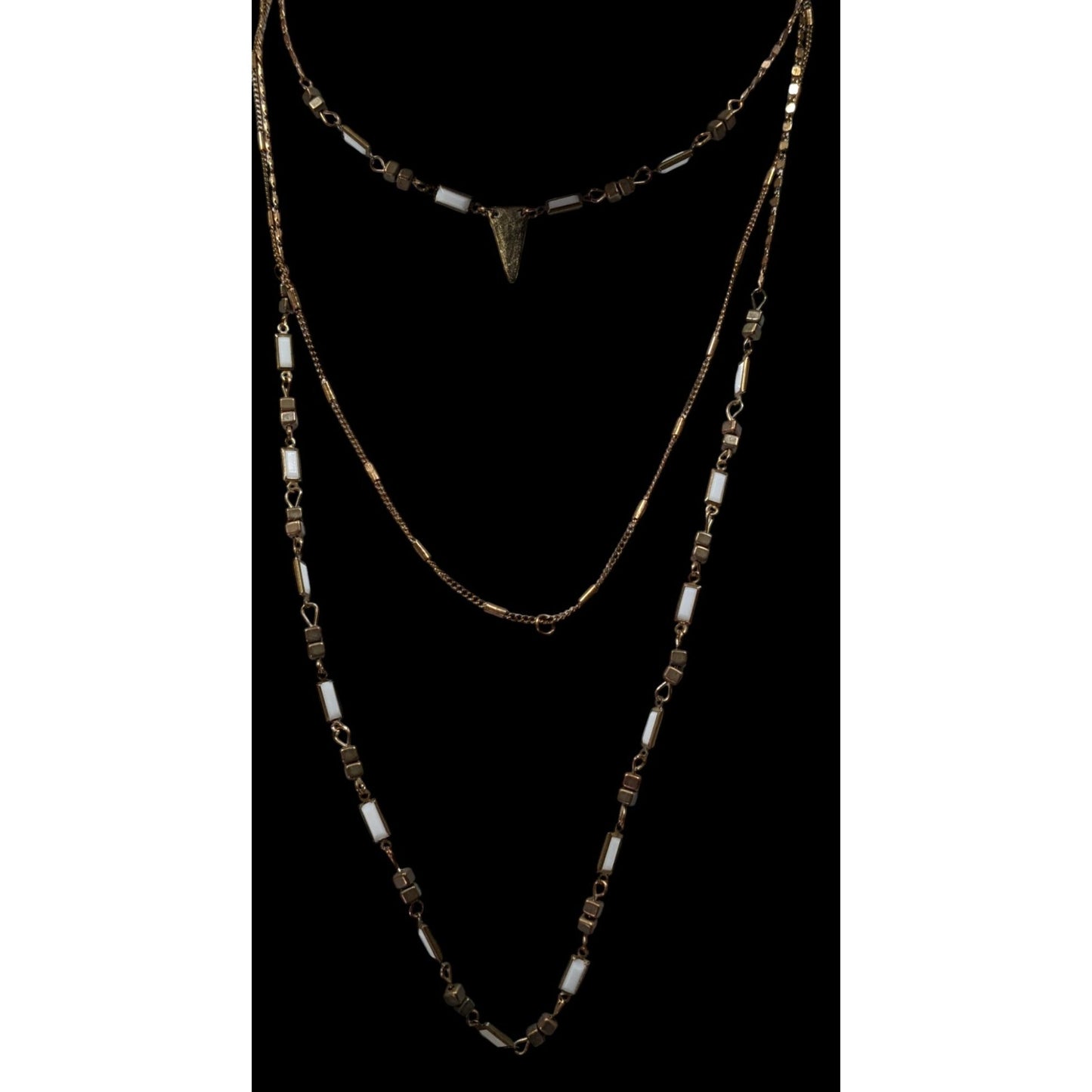 Bohemian Layered Copper Tone And White Glass Necklace