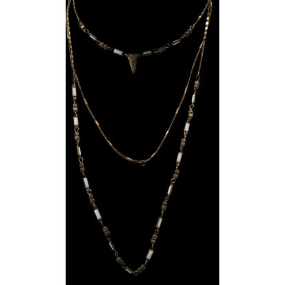 Bohemian Layered Copper Tone And White Glass Necklace
