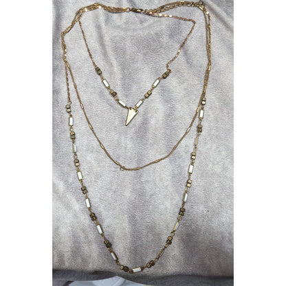 Bohemian Layered Copper Tone And White Glass Necklace