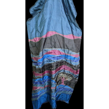Vintage Signed Hand Painted Silk Scarf With Trees